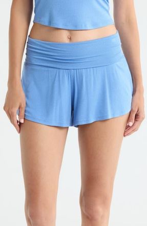 Lunya Rib Foldover Waist Pajama Shorts in Current Blue at Nordstrom, Size X-Small
