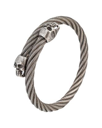 Eyecandy LA Eye Candy La Premium Collection Titanium Double Skull Head Coil Cuff Bracelet