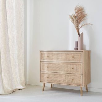 Sweeek 3-drawer Chest With Wood & Cane Effect in Light Brown