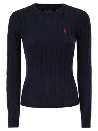 Polo Ralph Lauren Baumwollpullover mit Zopfmuster und Rundhalsausschnitt