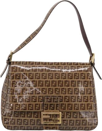 Fendi Baguette Patent Leather Beige Patent_Leather Handbag (Pre-Owned)