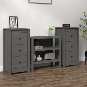 Berkfield Home Sideboards 2 pcs Grey 40x35x80 cm Solid Wood Pine | Size: 40 x 35 x 80 cm