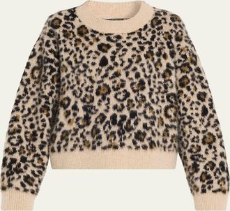 Nili Lotan Zamira Leopard Cashmere Crewneck Sweater