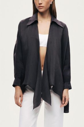 Nocturne Front-Tie Longline Shirt in Anthracite at Nordstrom, Size Medium