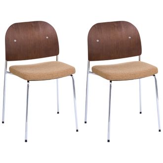Beliani Conjunto De 2 Sillas De Comedor Con Estructura De Metal Asiento Tapizado Apilables Estilo Loft Vintage Naranja/marr&oacute;n Oscuro Ashcroft