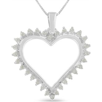 House of Brilliance Silver 1/4 cttw 3-Prong Diamond Open Heart 18 Pendant Necklace in White at Nordstrom
