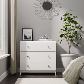 Lewis's Yarmouth 3 Drawer Chest in White & White Matt - Ready Assembled - Lewiss Home | TJ Hughes