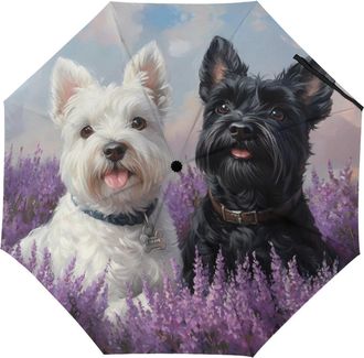 Generic Westie And Scottie Dogs Painting Travel Umbrella Windproof Automatic Umbrellas 3 Folding Compact Umbrellas for Rain And Sun