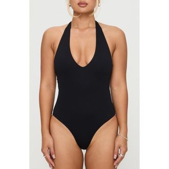 Princess Polly Someone New Halter Bodysuit in Black at Nordstrom, Size 6