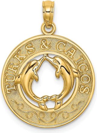 Diamond2Deal 14k Yellow Gold TURKS AND CAICOS with Dolphins Circle Charm Pendant
