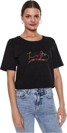 Liu Jo T-shirt met strass-steentjes - Dames - T-shirts - Zwart - XS - Katoen - Tops