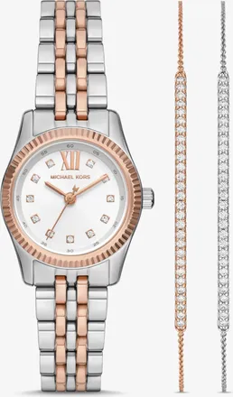 Michael Kors Lexington Pav&eacute; Two-Tone Watch and Slider Bracelet Gift Set