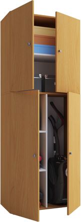 ebuy24 Vcm Gabinete De Escoba De Madera 6 Compartimentos Gabinete Para El Hogar Dimensiones: An. 70 X Al. 184 X T. 40 Cm 4 Puertas Giratorias - Lona (beech)