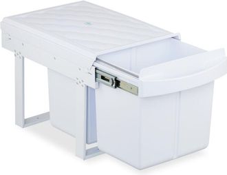 Relaxdays Pattumiera Estraibile Sottolavello, Cestino Raccolta Differenziata 2 Scomparti da 15L, 34,6x34x51,8 cm, Bianco - Relaxdays