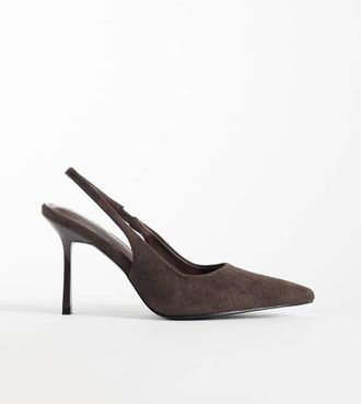 Simmi London Simmi London - Exmoor Wide Fit - Scarpe con tacco e cinturino posteriore in camoscio marrone goffrato