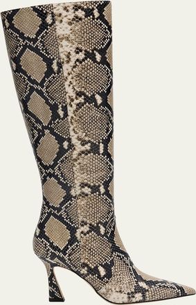 Stuart Weitzman 85mm Vinnie Snake-Printed Leather Knee-High Boots