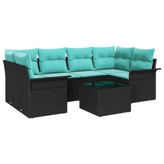 vidaXL Conjunto De Sof&aacute; De Jard&iacute;n 7 Uds. Negro Y Turquesa Vidaxl