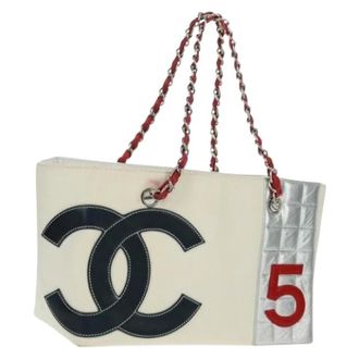 Chanel Pre-owned Tote Bags, female, White, Size: ONE SIZE Pre-owned Canvas Tote Bag