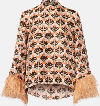 La DoubleJ Make An Exit feather-trimmed silk twill top