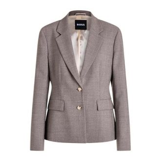 HUGO BOSS Womens Jia11 Slim-Fit Wool Blend Blazer in Stone Textile - Size 10 UK