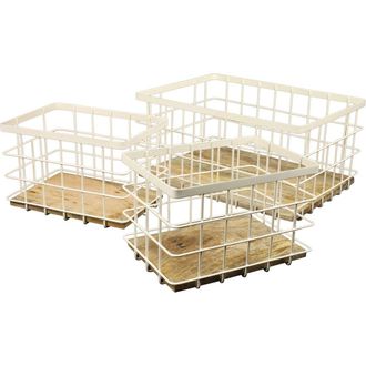 Happimess Evvie Vintage Farmhouse Handmade Wire Metal Nesting Storage Baskets with Wood Base in Almond/natural at Nordstrom