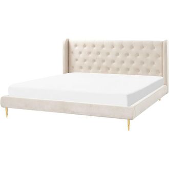 Beliani Beliani - Cama Con Somier De Terciopelo Beige Dorado 180 X 200 Cm Cabecero Capiton&eacute; Forbach