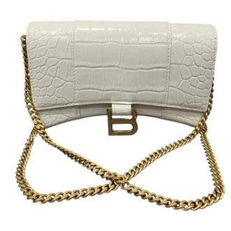 Balenciaga Pre-owned Hourglass Leather Chain Wallet Shoulder Bag - Dames - Pre-owned - Wit - Maat: ONE Size Leer