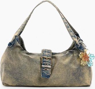 Desigual Borsa in denim con charm-Verde