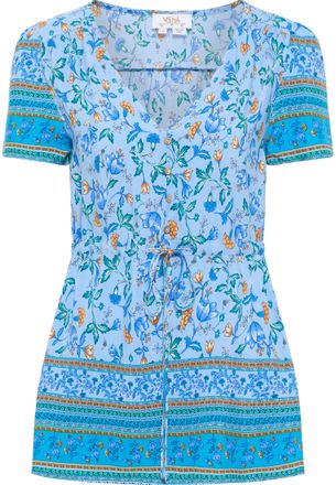 Usha blouse met korte mouwen Dames Lichtblauw Veelkleurig