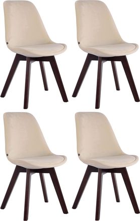Clp Clp - Set De 4 Sillas De Comedor Borneo Tapizadas En Terciopelo Crema Nogal