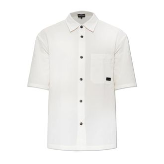 Emporio Armani Logo Shirt - Heren - Korte mouwen Overhemden - Beige - L - Overhemden