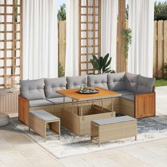 vidaXL Vidaxl - Conjunto De Sof&aacute; De Jard&iacute;n Con Coj&iacute;n 9 Pcs Beige Y Gris Claro