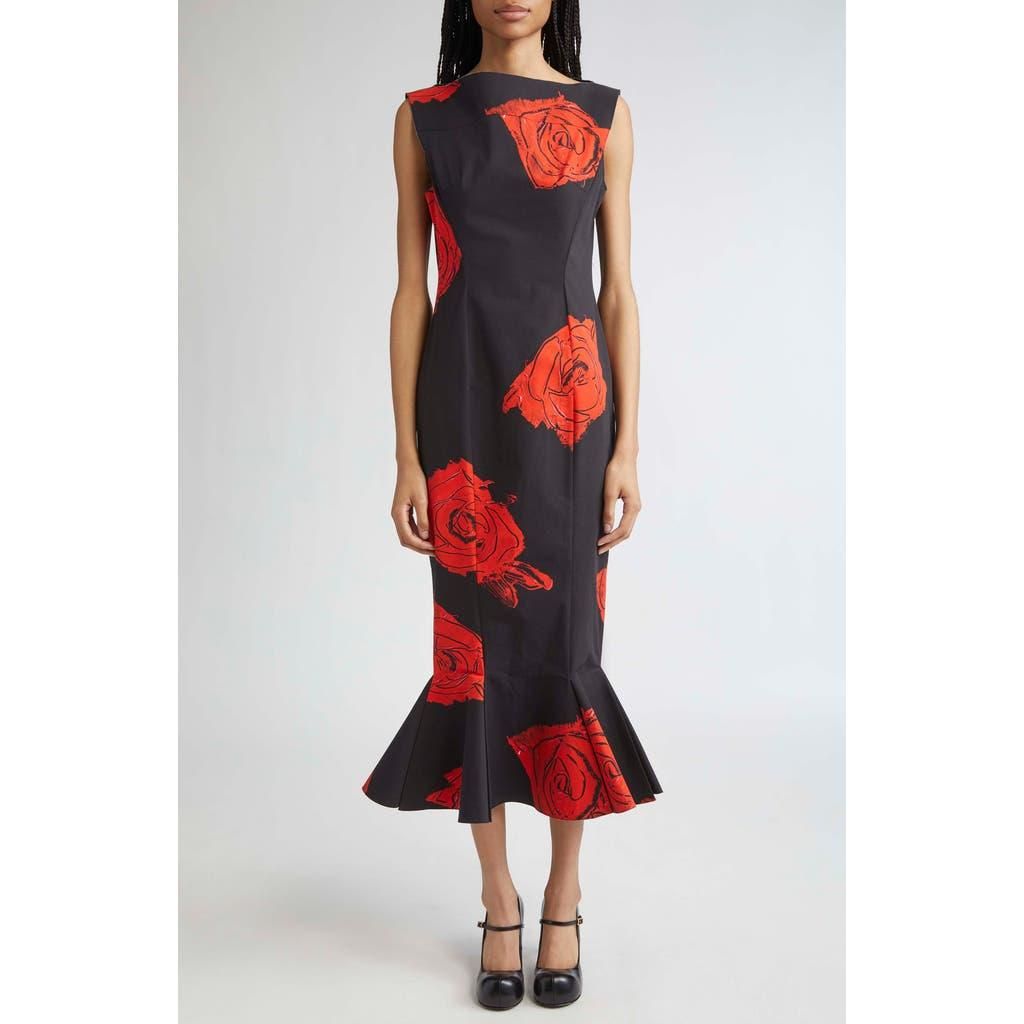 Marni Juno Floral Print Compact Cotton Poplin Dress in Jun99