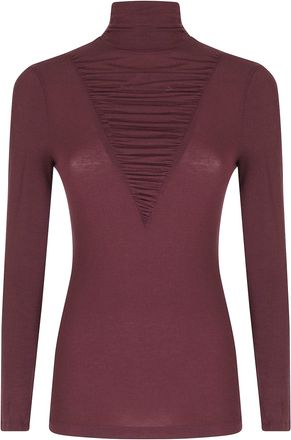 Nissa Bordeaux High Neck Gathered Lyocell-Blend Top