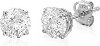 MAX + STONE 14k Yellow or White Gold Solitaire Round Cubic Zirconia Stud Earrings 4MMto7.5MM