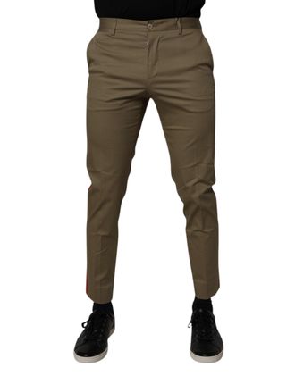 Dolce & Gabbana Mens Dark Khaki Cotton Tapered Pants Elastane