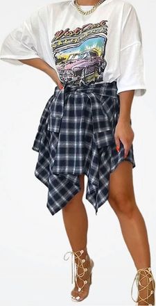 Beston Tie Me Up Plaid Skirt In Navy Blue