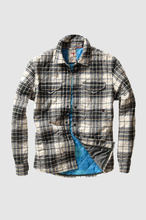 Relwen Mens Quilted Flannel Shirt Jacket In Cream/ Forest Tartan