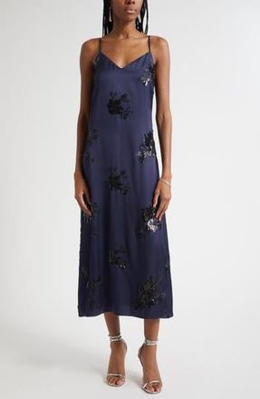 Ramy Brook Shannon Placed Sequin Floral Satin Slipdress in Navy at Nordstrom Rack, Size X-Small
