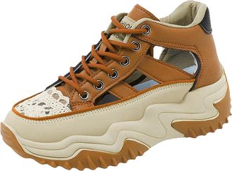 Generic Platform Shoes for Women Leather Wedge Shoes Anti-Slip Lace Up Shoe Hollow Out Walking Shoe Lace-Trimmed Sneakers Elevator Casual Sneakers Tennis Snea