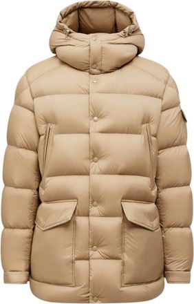 Moncler Jassen, Heren, Beige, L, Nylon, Bretagne Hooded Short Down Jacket
