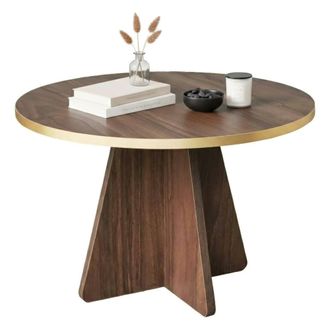 Dmora Mesa De Caf&eacute; Elnath, Mesa De Centro Baja, Revistero Para Sof&aacute;, Estante De La Sala De Estar, 60x60h40 Cm, Oro Y Nogal, Con Embalaje Reforzado - Dmora