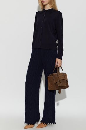 Akep Decorative Cable-knit Wool Trousers, Womens, Navy Blue