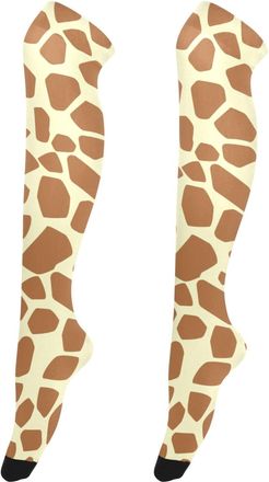 Generic Chic African Brown Giraffe Print Thigh High Stockings for Women Fun Long Socks over Knee Custom Femboy Leg Warmers, Chic African Brown Giraffe Print, 