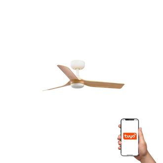 Netlighting Mini Punt Small 3 Blade Ceiling Fan Matt White Maple Tuya Smart System in Light Brown