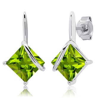 MAX + STONE Sterling Silver 7mm Princess Cut Gemstone Drop Earrings