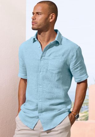 John Devin Leinenhemd JOHN DEVIN Kurzarmhemd, Herren, Gr. XXXL (47/48), N-Gr, hellblau, Leinenmischung;Web, Obermaterial: 55% Leinen, 45% Baumwolle, regular fit 