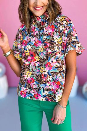 THML Clothing Floral Pop Sleeve Top In Multi