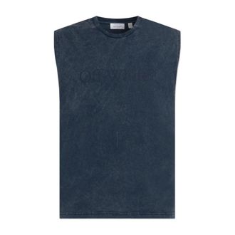 Off-white Sleeveless Tops, male, Blue, Size: XL Logo Sleeveless T-shirt