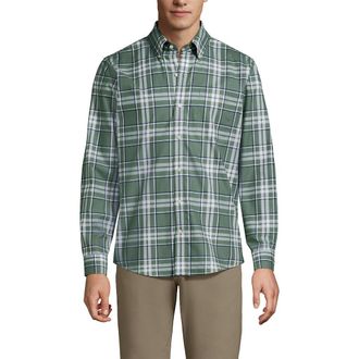 Lands End Traditional Fit No Iron Twill Shirt in Eucalyptus/navy Plaid at Nordstrom, Size Xx-Large